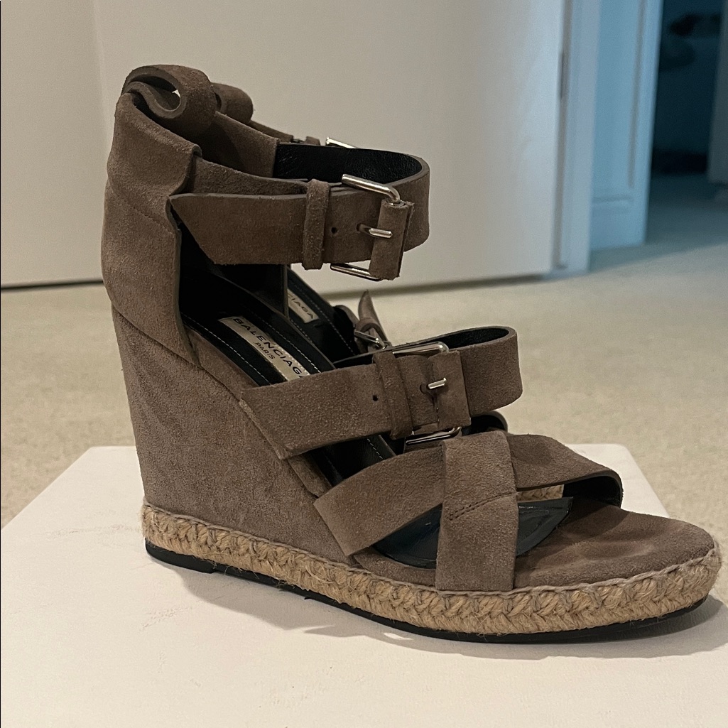 Balenciaga Brown Suede Wedge Sandals